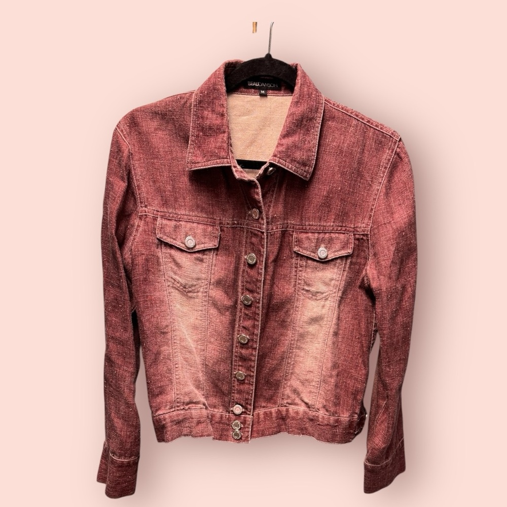 🆕 NWOT BEAU DAWSON one of a kind sample Pinkish reddish shaded Jean jacket sz M